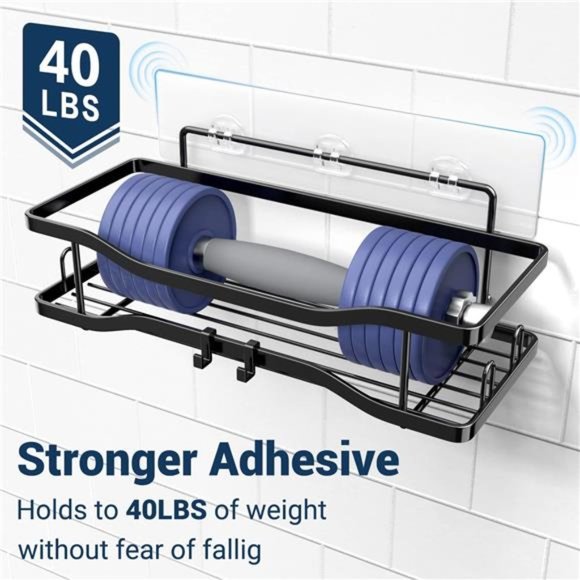 2 Pack Bathroom Shower Organizer, Adhesive Shelves with hooks and Hanging Cups - Picture 4 of 6